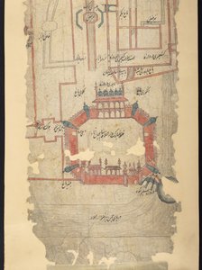 IO Islamic 4725 Fort of Delhi والمنطقة إلى الشمال ، قسم من مخطوطة تصور "الطريق من دلهي إلى قندهار" (حبر ولون على ورق) بواسطة المدرسة الهندية
