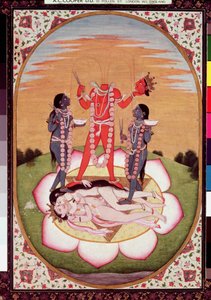 أيقونة Chinnamasta ، Mahavidya الناشئة عن الأجساد المنضمة للزوجين المنشأ ، كانجرا ، حوالي 1800 (جواش على الورق) بواسطة المدرسة الهندية