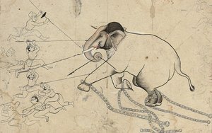 رسم إيزاردا أو كوتاه لترويض فيل ، ج .1720 بواسطة المدرسة الهندية