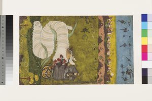 يهاجم إسفنديار التنين ، حوالي 1760 (مرحاض غير شفاف وذهب على ورق) بواسطة المدرسة الهندية