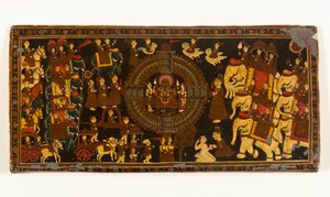 Jain Book Cover (opaque watercolor & metallic pigment on paper with lacquer overlay) (see 423291 for verso) بواسطة المدرسة الهندية