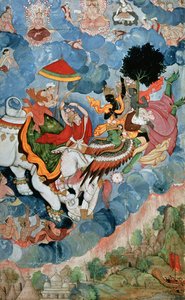 معركة كريشناس مع إندرا ، ج .1590 بواسطة المدرسة الهندية
