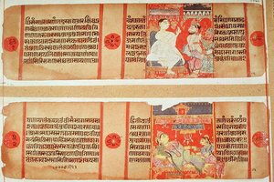 Ms 55 65 ، صفحة 90 صفحتان من "Kalakacharya Katha" ، مدرسة غوجارات (الغواش على الورق) بواسطة المدرسة الهندية