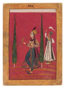 الأميرة المغولية في الحديقة ، c.1700 (مرحاض غير شفاف ، ذهب وفضة على ورق) بواسطة المدرسة الهندية