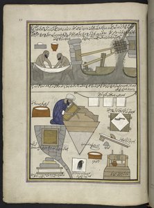 صناع الورق ،  86 رسماً مجلداً في مجلد يصور الحرف والمهن في كشمير ، يظهر الحرفيون في العمل بأدواتهم ومعداتهم ،  بواسطة فنان من كشمير ، ربما في سريناغار ، حوالي 1850-60 (غواش على ورق) بواسطة المدرسة الهندية