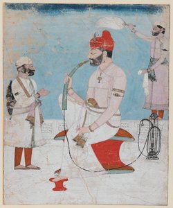 صورة لراجا سانسار تشاند من كانجرا ، c.1800-10 (مرحاض غير شفاف وذهب على ورق) بواسطة المدرسة الهندية