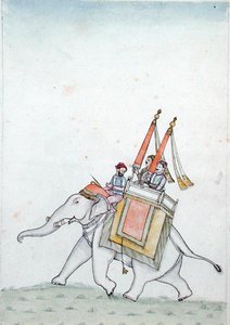 صورة لأمير يركب فيلًا ، أوائل القرن التاسع عشر (ألوان مائية على ورق) بواسطة المدرسة الهندية