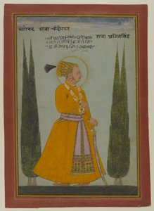 صورة بعد وفاته للمهراجا أجيت سينغ من مروار ، 1762 (مرحاض على ورق) بواسطة المدرسة الهندية