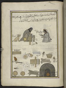 صناع البونكا ،  86 رسمة مجمعة في مجلد تصور الحرف والمهن في كشمير ، يظهر الحرفيون في العمل بأدواتهم ومعداتهم ،  بواسطة فنان من كشمير ، ربما في سريناغار ، حوالي 1850-60 (غواش على ورق) بواسطة المدرسة الهندية
