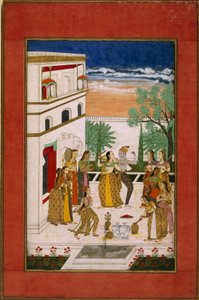 رادها وكريشنا يرقصان ، حوالي عام 1760 (ألوان مائية على ورق) بواسطة المدرسة الهندية