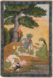 راما ، مع سيتا ولاكشمانا في الغابة ، من رامايانا ، c.1790 (مرحاض غير شفاف وذهب على ورق) بواسطة المدرسة الهندية