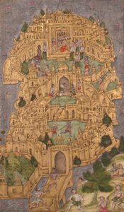 قلعة رافاناس الذهبية في لانكا ، c.1610 (مرحاض غير شفاف وذهب على ورق) بواسطة المدرسة الهندية