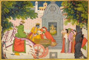 Rukmini يهرب مع كريشنا ، الورقة من Bhagavata Purana ، c.1780 بواسطة المدرسة الهندية