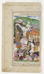 رستم لاسو خاقان الصين وسحبه من فيله الأبيض ، 1790 (ألوان مائية مبهمة وذهبية) بواسطة المدرسة الهندية