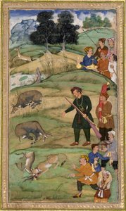 سالم يحمل بندقيته ، لفتات في نيلغا ميت ، c.1600 (مرحاض غير شفاف وذهب على ورق) بواسطة المدرسة الهندية