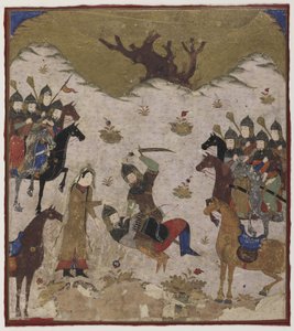 يعرّف شاهرو برزو على أنه حفيد رستم أثناء القتال الأخير بين رستم وبورزو ، حوالي 1425-50 (ألوان مائية غير شفافة وذهبية على ورق) بواسطة المدرسة الهندية