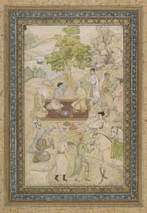 السلطان مراد والسلطان دانيال في نزهة ، ألبوم ألبوم منفصل مع لوحة ، c.1900 بواسطة المدرسة الهندية