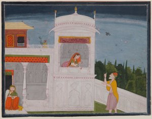 The Brahmin Sudama و Rukmini في قصر ، صفحة من حلقة Sudama من سلسلة Bhagavata Purana ، c.1800 أو أحدث (مرحاض على ورق) بواسطة المدرسة الهندية