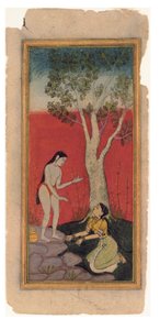 الحورية السماوية تتوسل مع المريمية ، c.1600 (مرحاض غير شفاف وذهب على ورق) بواسطة المدرسة الهندية