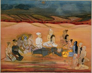 وفاة بهيشما ، أصيب بجروح قاتلة بسهام أرجونا العديدة ، 1760-1770 بواسطة المدرسة الهندية