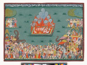 ساتي راماباي ، زوجة مادهافراو بيشوا ، حوالي 1772-75 (ألوان مائية وذهبية على ورق) بواسطة المدرسة الهندية