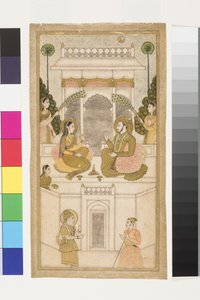 سلطان جولكوندا ، قولي قطب شاه ، يجلس مع رفيقه ، 1700-25 (مرحاض غير شفاف وذهب على ورق) بواسطة المدرسة الهندية
