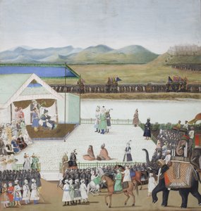 أحضر السلطان التركي بايزيد الأسير قبل تيمور ، حوالي عام 1850 (مرحاض غير شفاف وذهب على ورق) بواسطة المدرسة الهندية