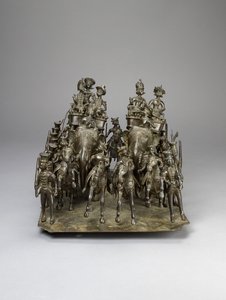 موكب ملك العود يركب مع المقيم البريطاني على الأفيال حوالي عام 1820 (برونزي) بواسطة المدرسة الهندية