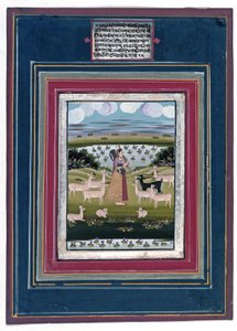Todi ragini - سيدة تلعب فينا في المناظر الطبيعية مع الحيوانات ، 1810-1820 بواسطة المدرسة الهندية