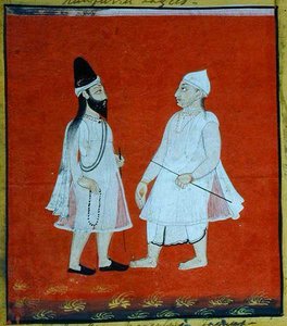 اثنان من الفقير المتجولين المسلمين (جانجام) المتسولين الدينيين ، أودايبور ، حوالي 1810-20 (جواش على ورق) (تفصيل) (انظر أيضًا 136600) بواسطة المدرسة الهندية