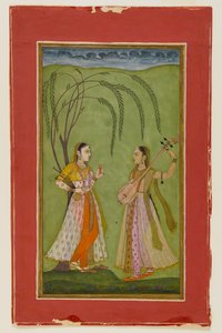 سيدتان في المناظر الطبيعية ، ج .1725 (مرحاض غير شفاف على الورق) بواسطة المدرسة الهندية