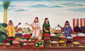 سوق الخضار والتوابل في بيناريس ، c.1840 بواسطة المدرسة الهندية