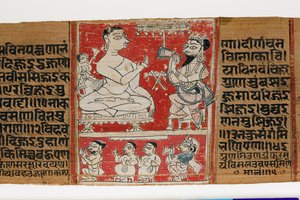 Vimalaprava يتحدث مع Raji و Lakshmi ، c.1300 (مرحاض غير شفاف على ورق النخيل) بواسطة المدرسة الهندية