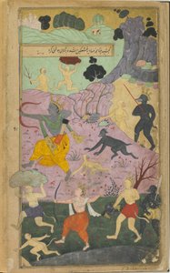 Vol.2 fol.237 راما و Laksmana ينضمان إلى الهجوم على لانكا (ألوان مائية مبهمة وحبر وذهب على ورق) بواسطة المدرسة الهندية