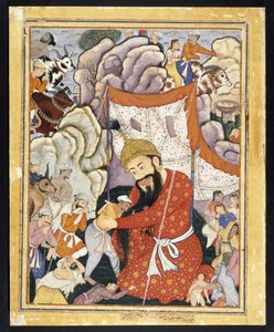 Zumurrud Shah يأخذ اللجوء في الجبال ، كاليفورنيا. 1570 (ألوان مائية غير شفافة وذهب على قماش قطني) بواسطة المدرسة الهندية