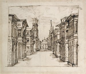 A street in perspective, c.1617 (pen & ink on paper) بواسطة إنيجو جونز