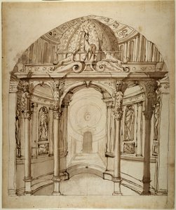 Interior of the palace, c.1611 (pen & ink on paper) بواسطة إنيجو جونز