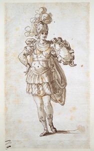 Knight or squire bearing a shield (pen & ink on paper) بواسطة إنيجو جونز
