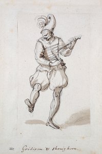 Man with gridiron and shoe horn (pen & ink on paper) بواسطة إنيجو جونز