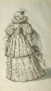 Masquer، c.1638 (قلم وحبر على ورق) بواسطة إنيجو جونز