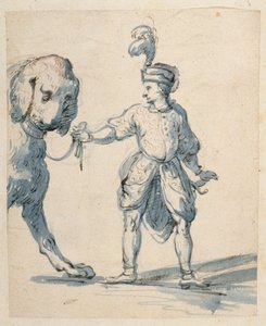 Polish dwarf leading a dog (pen & ink and wash on paper) بواسطة إنيجو جونز