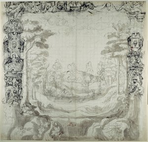 Proscenium and hunt scene (قلم وحبر على ورق) بواسطة إنيجو جونز