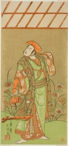 الممثل Ichikawa Komazo II في دور Soga no Juro Sukenari متنكراً في هيئة Fox Trapper في مسرحية Kagami-ga-ike Omokage Soga ، تم أداؤه في مسرح ناكامورا في الشهر الأول ، 1770 بواسطة إيبيتسوساي بانشو