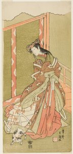 الممثل ناكامورا نوشيو الأول بدور الأميرة الثالثة (نيوسان نو ميا) في مسرحية Fuki Kaete Tsuki mo Yoshiwara (السقف المعدني: القمر يضيء أيضًا فوق منطقة Yoshiwara Pleasure District) ، تم عرضه في مسرح Morita من اليوم الأول من الشهر الحادي عشر بواسطة إيبيتسوساي بانشو