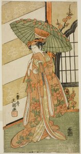 الممثل Onoe Tamizo I بدور Nishikigi في مسرحية Mutsu no Hana Ume no Kaomise ، تم عرضه في مسرح Ichimura في الشهر الحادي عشر ، 1769 بواسطة إيبيتسوساي بانشو