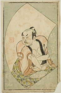 الممثل ساكاتا هانجورو الثاني ، من "كتاب مصور لمشجعي المسرح (Ehon butai ogi)" بواسطة إيبيتسوساي بانشو