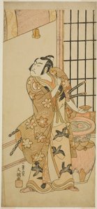 الممثل Sawamura Sojuro II بدور Kudo Suketsune (؟) في مسرحية Edo no Hana Wakayagi Soga (؟) ، تم عرضها في مسرح Ichimura (؟) في الشهر الثاني ، 1769 (؟) بواسطة إيبيتسوساي بانشو