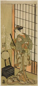 الممثل Segawa Kikunojo II بدور الأميرة Hitomaru (Hitormaru Hime) (؟) في te Play Soga Moyo Aigo no Wakamatsu (؟) ، تم أداؤه في مسرح ناكامورا (؟) في الشهر الأول ، 1769 (؟) بواسطة إيبيتسوساي بانشو