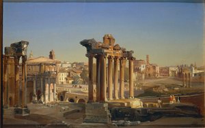 Italy, Rome, View of the Roman Forum with Temple of Saturn by Ippolito Caffi