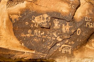 نقش صخري على صخرة مع ثور أمريكي وثور أمريكي آخر حامل في ويلو بيند في...، 2005 (صورة)
